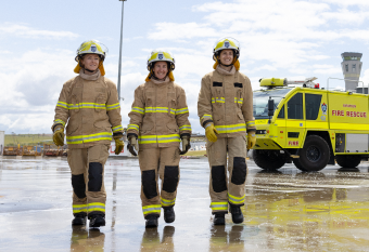 Female aviation rescue fire fighters.