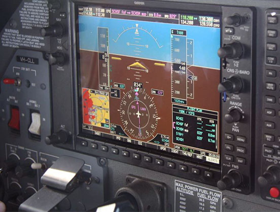 Aeronautical dashboard in an aircraft.