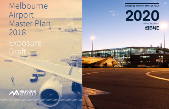 Master Plan airport cover examples from Melbourne and Brisbane Airports.