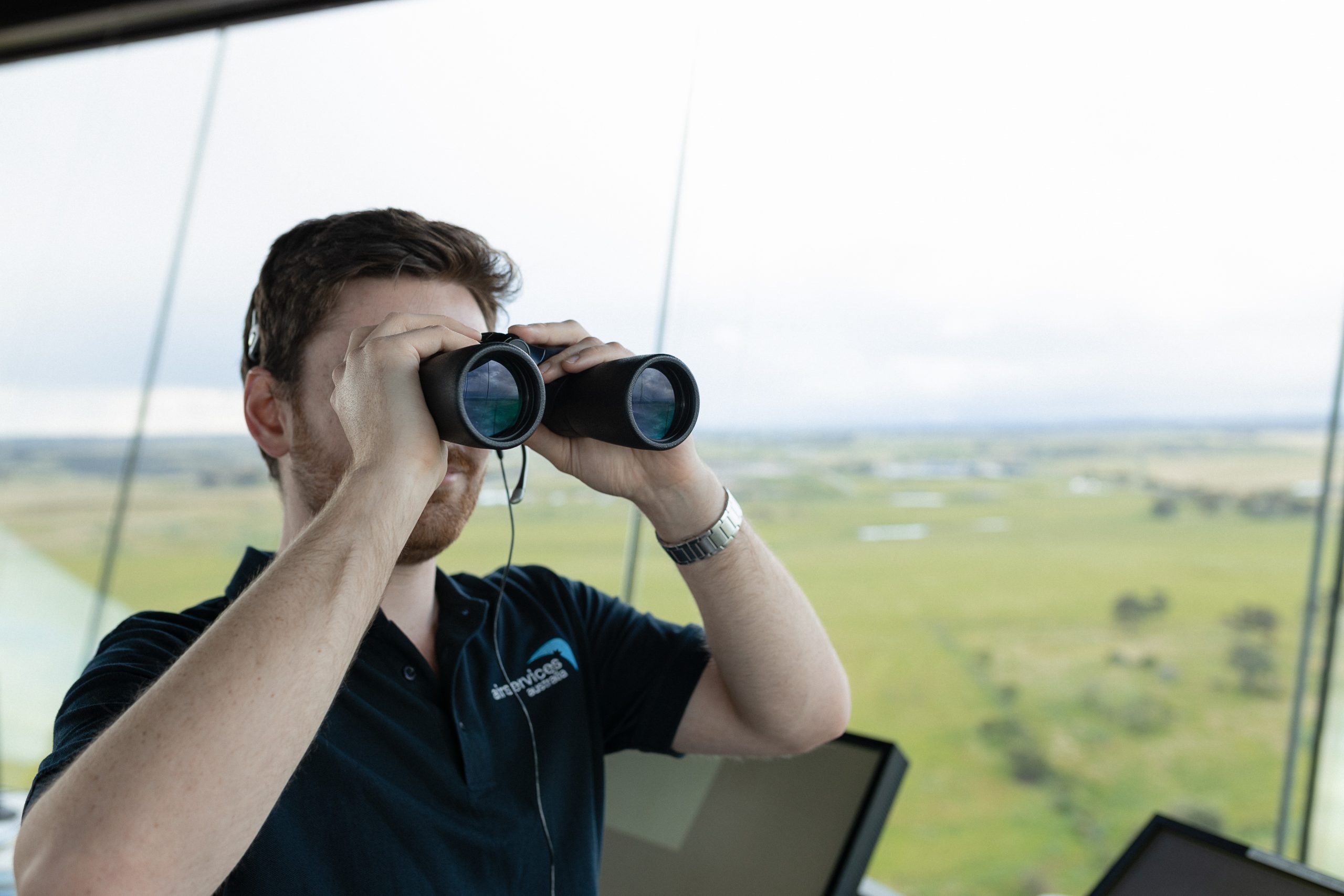 An air traffic controller surveys his domain