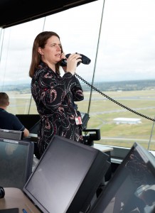 Female tower air traffic controller. 