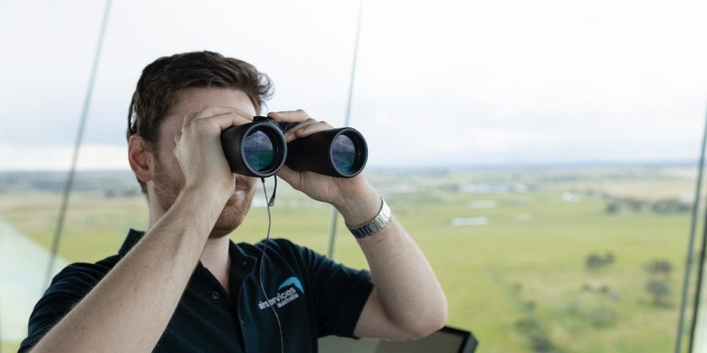 An air traffic controller surveys his domain