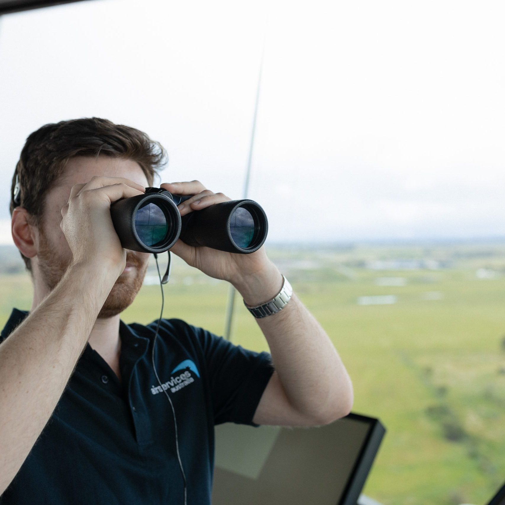 An air traffic controller surveys his domain