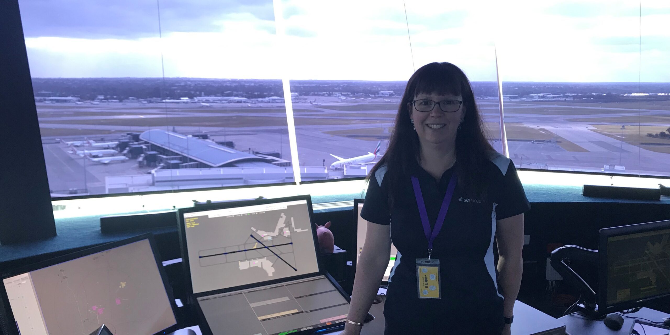 Air Traffic Controller Susie McGough stands in Perth ATC Tower