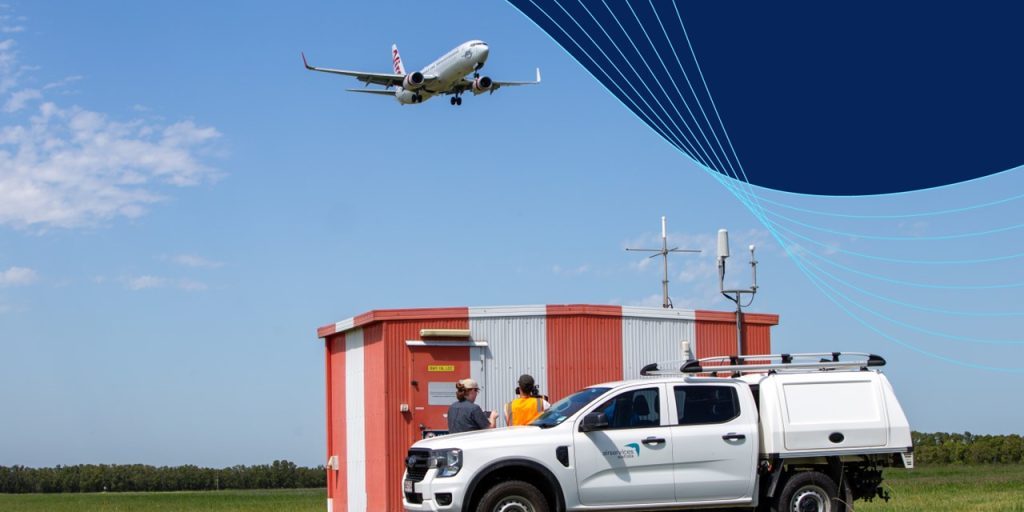 A plane overflies an Airservices facility and vehicle