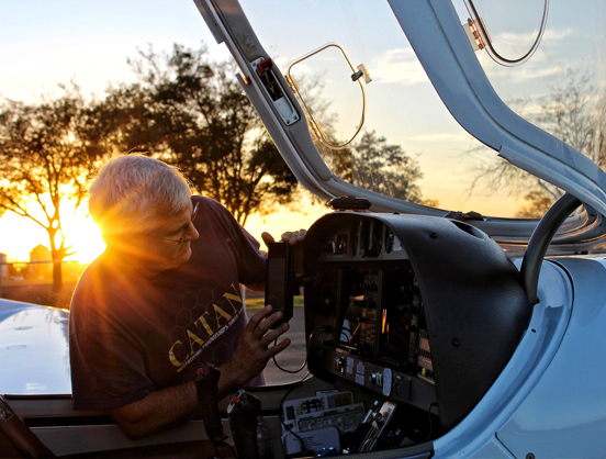 Pilot checking aircraft.